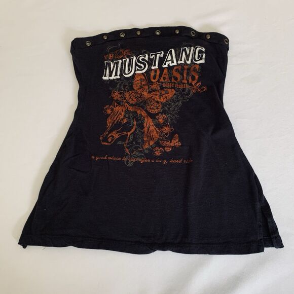 Vintage Y2K Mustang Horse Tube Top Tank Women S Black Butterfly Western Rodeo - Picture 1 of 7
